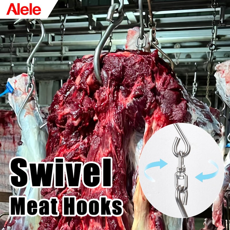 Alele Swiveling Meat Hook,10mm Heavy Duty Stainless Steel Processing Butcher Hooks - Large Fish,Hunting,Carcass Hanging Hook Pack of 2 (13inch Swiveling Meat Hook) - Image 3